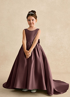 Azazie Mimia Flower Girl Dresses Espresso A-Line Bow Matte Satin Dress image3