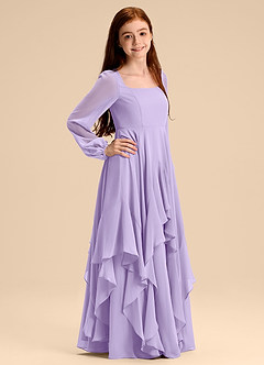 Azazie Clara Junior Abito A-Line in Chiffon Blusa Lilla image4