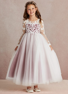 Azazie Elodie Flower Girl Dresses Ivory Desert Rose Ball-Gown Lace Dress image3