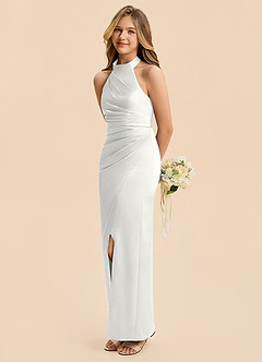Azazie Jemma Junior White Sheath Ruched Stretch Satin Dress image5