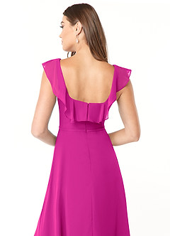 Azazie Jinny Brautjungfernkleider A-Linie Quadratischer Ausschnitt Gerüscht Chiffon Kleid Fuchsia image12