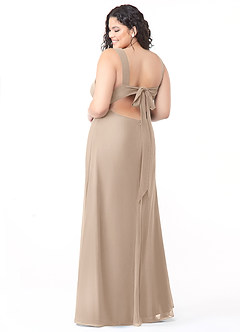Azazie Christiana Bridesmaid Dresses Taupe A-Line V-Neck Pleated Chiffon Dress image8