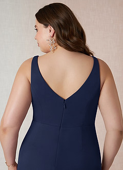 Azazie Leandra Bridesmaid Dresses Dark Navy Mermaid V-Neck Pleated Mesh Dress image13