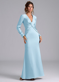 Azazie Tria Robes de demoiselle d'honneur Robe Sirène en Satin extensible Manche longue Bleu Ciel image1