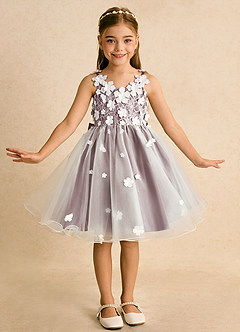 Azazie Junebug Flower Girl Dresses Ivory Vintage Mauve Ball-Gown Lace Tulle Dress image3