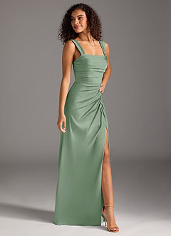 Azazie Jesaphine Bridesmaid Dresses Matcha Sheath Bow Stretch Satin Dress image7