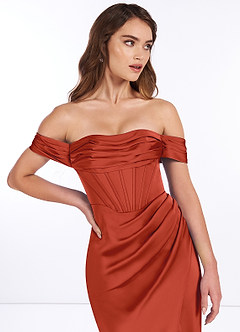 Azazie Breanna Schlussverkauf Etui Schulterfrei Stretch-Satin Kleid Dark Navy image5