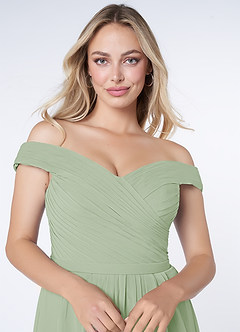 Azazie Audrianna Bridesmaid Dresses Dusty Sage A-Line Off-The-Shoulder Gathered Chiffon Convertible Dress image5