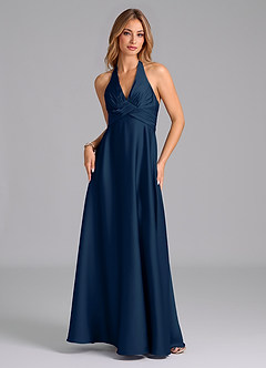 Azazie Tessie At-home Try On Dresses Terracotta A-Line Pleated Stretch Satin Dress image6