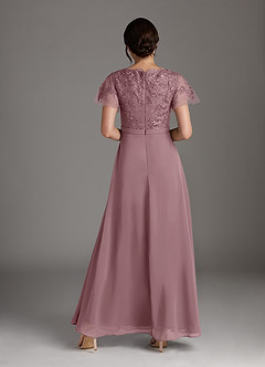 Azazie Singer Mother of the Bride Dresses Dusty Rose A-Line V-Neck Lace Chiffon Dress image2