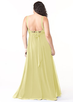 Azazie Aziza Robes de demoiselle d'honneur Robe Trapèze en Mousseline de soie Col V plissé Sorbet Citron image8