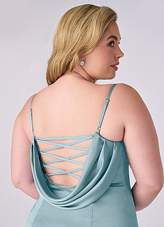 Barbie ♥ Azazie Bridesmaid Dresses Moody Blue Mermaid Corset Stretch Satin Dress image8
