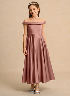 Azazie Teeny Girl Flower Girl Klänningar Klä A-Line i Matt satäng Plisserad image6