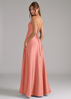 Azazie Valentine Bridesmaid Dresses Coral A-Line Corset Stretch Satin Dress image2