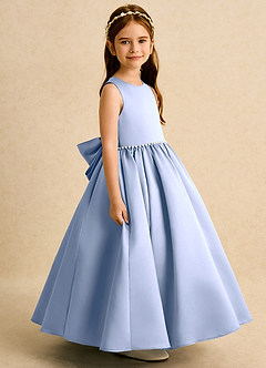 Azazie Daisies Flower Girl Dresses Ice Ball-Gown Bow Matte Satin Dress image3