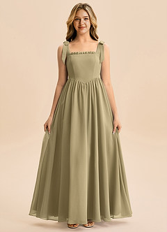 Azazie Delia Junior Abito A-Line in Chiffon Fiocco Verde Muschio image5