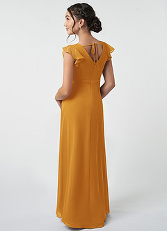 Azazie Claudine Junior Butterscotch A-Line Pleated Chiffon Dress image4
