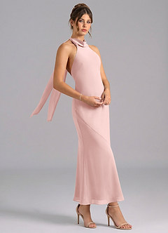 Azazie Velli Robes à essayer chez vous Robe Sirène en Mousseline de soie Col haut Rose Poussiéreuse image3