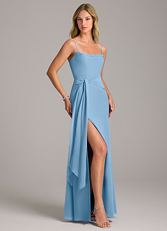 Azazie Tahlia Bridesmaid Dresses Steel Blue A-Line with Belt Chiffon Dress image3