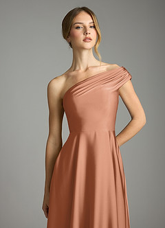 Azazie Melanie Suknie dla druhen Linia A Zza ramienia Satyna elastyczna Do ziemi Sukienka image6