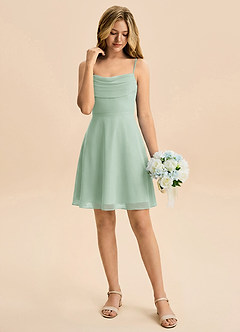 Azazie Bear Junior Agave A-Line Pleated Chiffon Dress image3
