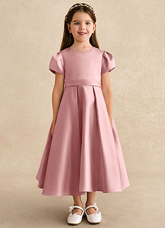 Azazie Princess Flower Girl Dresses Dusty Rose A-Line Pleated Matte Satin Dress image5