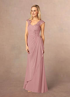 Azazie Gladys Kleider für die Brautmutter A-Linie Königin Anne Spitze Chiffon Kleid Altrosa image3