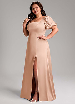 Azazie Fyona Bridesmaid Dresses Rose Gold A-Line Pleated Stretch Satin Dress image12