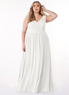Azazie Keyla Bridesmaid Dresses White A-Line V-Neck Pleated Chiffon Dress image1