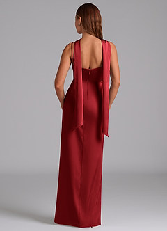 Azazie Calandra Robes de demoiselle d'honneur Robe Trapèze en Satin extensible Plissée Écarlate image4