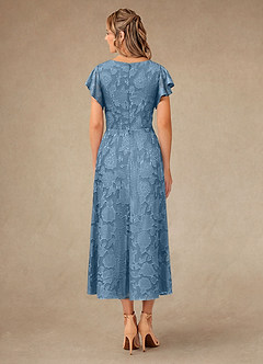 Azazie Vera Abiti per la Madre della Sposa Abito A-Line in Burnout Floreale Plissettato Blu Acciaio image4