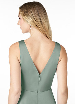Azazie Nelly Robes à essayer chez vous Robe Trapèze en Satin extensible Col en V Plissé Agave image5
