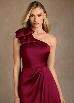Azazie Easton Mother of the Bride Dresses Burgundy A-Line One Shoulder Stretch Satin Dress image6