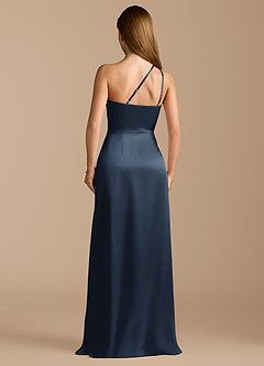 Azazie Trina Bridesmaid Dresses Dark Navy A-Line One Shoulder Metallic Satin Dress image9