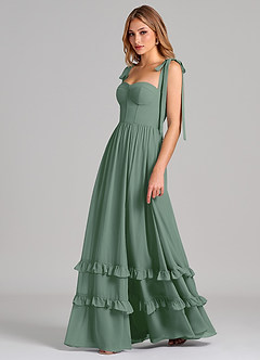 Azazie Anastacia Brautjungfernkleider A-Linie Herzausschnitt Chiffon Kleid Eukalyptus image5