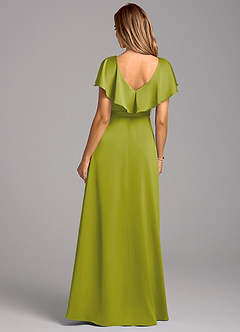 Azazie Lainey Bridesmaid Dresses Lemongrass A-Line with Pockets Stretch Satin Dress image2
