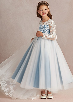 Azazie Elodie Abiti da Ragazza di Fiori Abito Principessa in Pizzo Avorio Bermuda image5