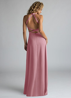 Azazie Clarice Bridesmaid Dresses Vintage Mauve A-Line High Neck Stretch Satin Dress image3