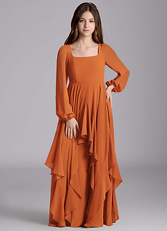 Azazie Clara Junior Cinnamon A-Line Blouson Chiffon Dress image5