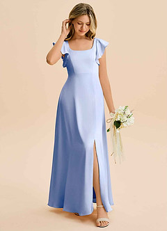 Azazie Bondi Junior A라인 사이드 슬릿 스트레치 새틴 플로어 길이 주니어 신부 들러리 드레스 image3