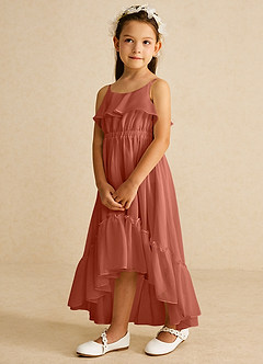 Azazie Karmen Flower Girl Dresses Clay A-Line Ruched Chiffon Dress image2