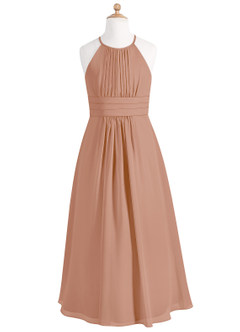 Azazie Bonnie Junior Champagne Rose A-Line Pleated Chiffon Dress image5