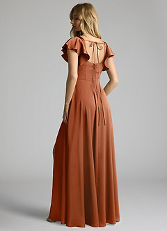 Azazie Bondi Bridesmaid Dresses Copper A-Line Bow Stretch Satin Dress image3