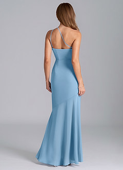 Azazie Tilla Jurken voor bruidsmeisjes Jurk van Chiffon met Zeemeermin One-Shoulder Staal Blauw image2