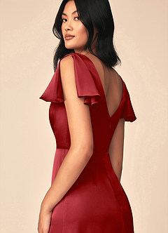 Azazie Soren Bridesmaid Dresses Pomegranate A-Line Pleated Stretch Satin Dress image5