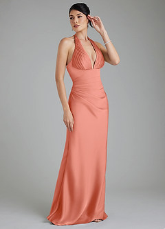 Azazie Torrance Brautjungfernkleider Meerjungfrau-Linie Korsett Stretch-Satin Kleid Lachsrosa image6