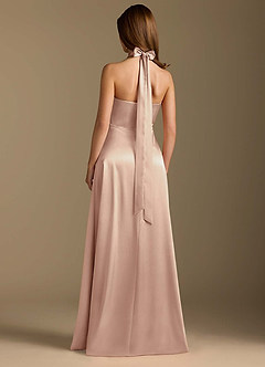 Azazie Tracie Bridesmaid Dresses English Rose A-Line Pleated Metallic Satin Dress image2