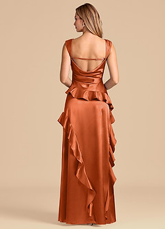 Azazie Sloane Brautjungfernkleider A-Linie Herzausschnitt Metallischer Satin Kleid Gebranntes Orange image6