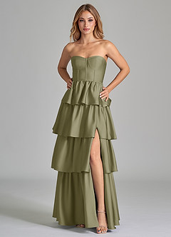 Azazie Faye Robes de demoiselle d'honneur Robe Trapèze en Satin extensible Rayé Pistache image5