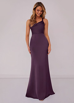 Barbie ♥ Azazie Bridesmaid Dresses Plum Mermaid Pleated Stretch Satin Dress image1